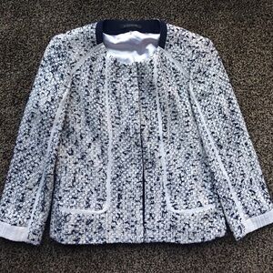 Elie Tahari Women's Tweed Jacket - Navy & White Size 4